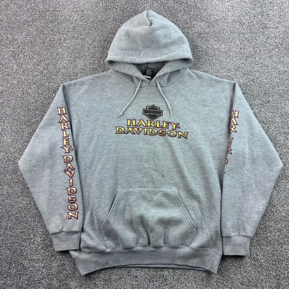 Vintage Harley Davidson Hoodie Mens Large Gray Cotton Sleeve Logo Biker 1998